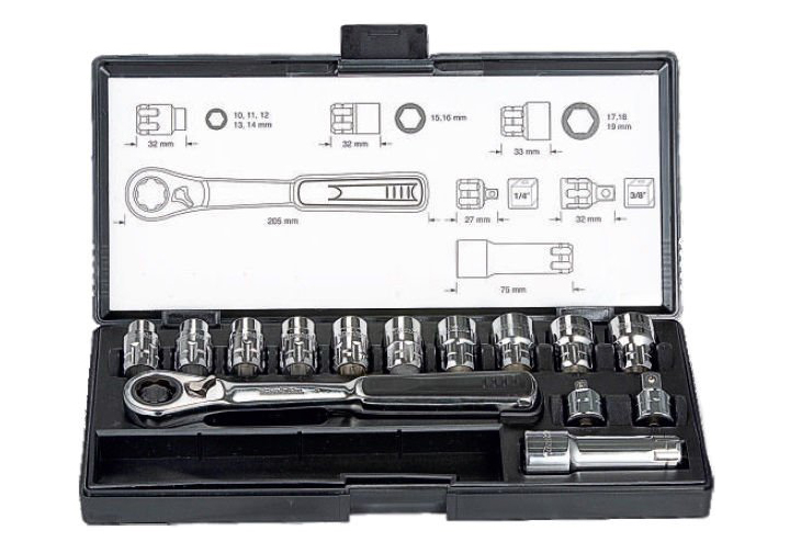 1/4 và 3/8" Bộ tuýp 14 chi tiết Makita B-65595 1/4 và 3/8" Bộ tuýp 14 chi tiết Makita B-65595