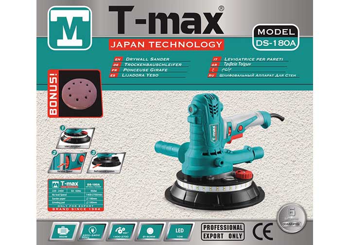 180mm Máy chà nhám tường đèn led 950W T-Max DS-180A 180mm Máy chà nhám tường đèn led 950W T-Max DS-180A