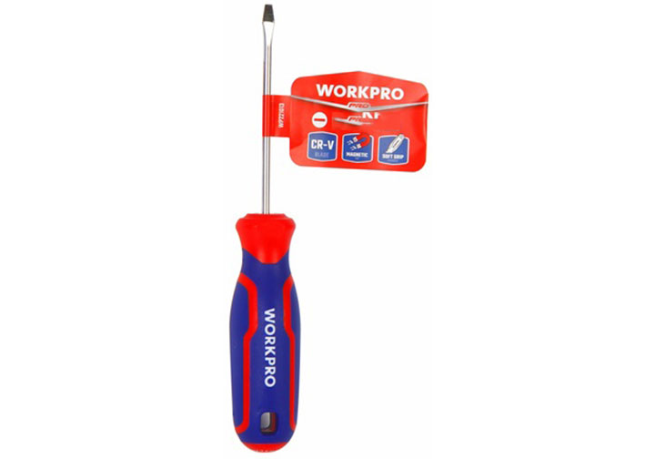 6.5x200mm Tuốc nơ vít dẹp tay cầm bọc cao su Workpro WP221021 6.5x200mm Tuốc nơ vít dẹp tay cầm bọc cao su Workpro WP221021